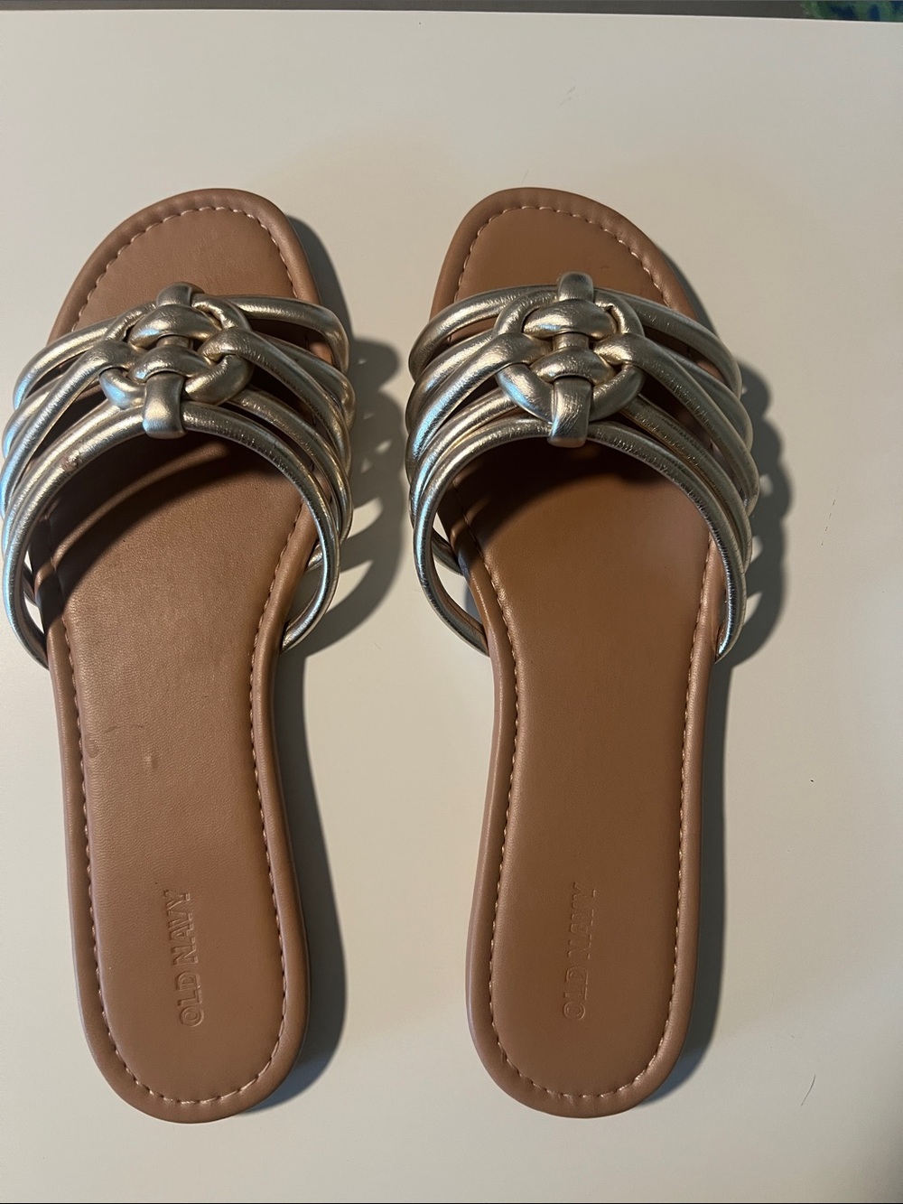 Old Navy Silver Knotted Slide Sandals with Brown Footbed
